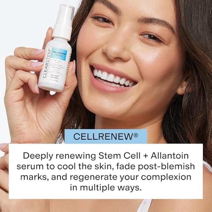 CLEARstem - CELLRENEW - COLLAGEN STEM CELL SERUM - ACNE + YOUTHFUL SKIN FACE SERUM - HYALURONIC ACID, REISHI, ALOE VERA - FACIAL SKIN CARE PRODUCTS - VEGAN, GLUTEN FREE, CRUELTY FREE - 1 FL OZ / 29ML - Image 2